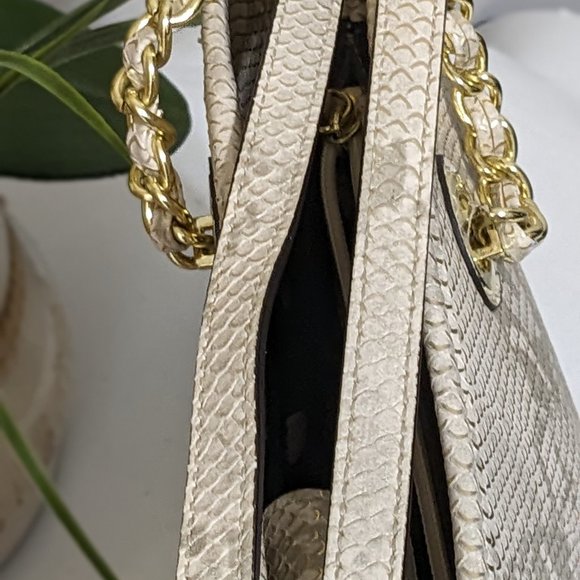 Anne Klein Shoulder Bag Purse, Off White, Snake Skin Look Gold Accents - Picture 13 of 13